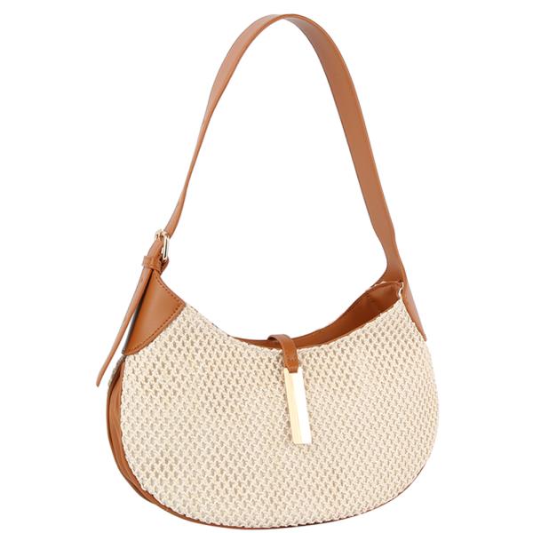 ROUND CURVED TWO TONE TEXTURED SHOULDER BAG