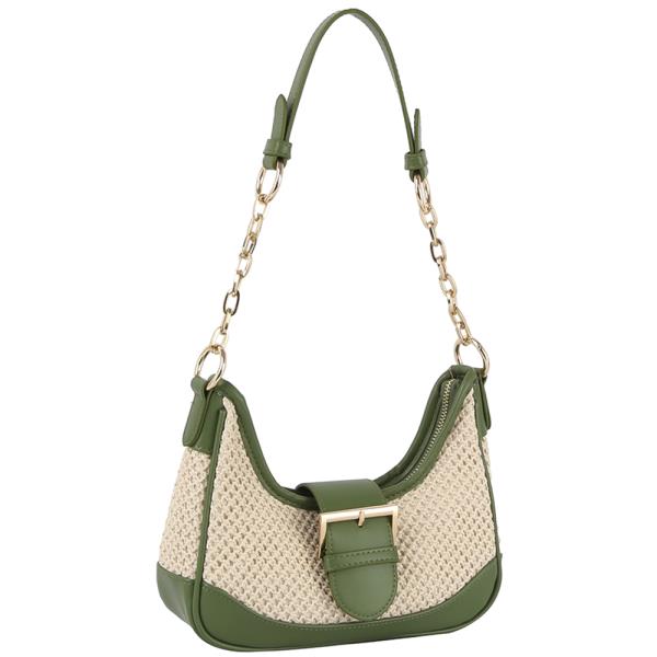 CHIC TWO TONE TEXTURED BUCKLE SHOULDER BAG