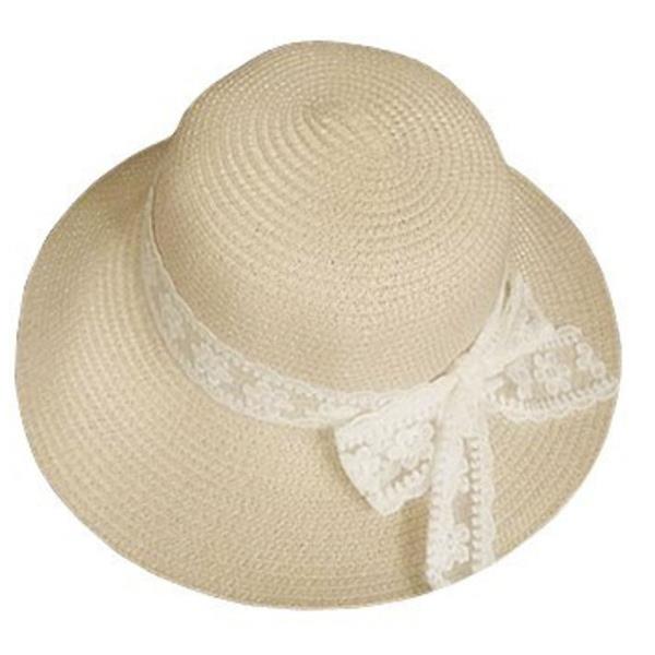 STRAW POLKA DOT RIBBON BAND PANAMA SUN HAT