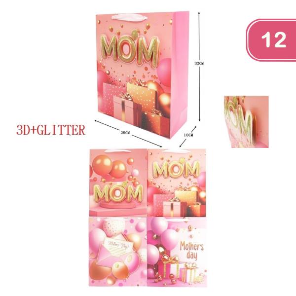 MOTHERS DAY 3D GLITTER GIFT BAG (12 UNITS)