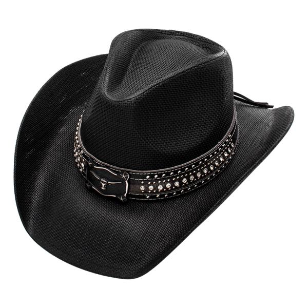WESTERN STYLE FAUX LEATHER BAND COWBOY HAT