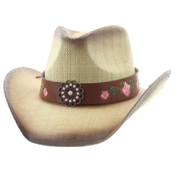 WESTERN STYLE FLOWER FAUX LEATHER BAND COWBOY HAT