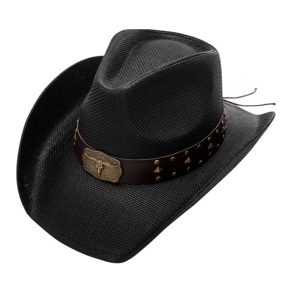 WESTERN STYLE FAUX LEATHER BAND COWBOY HAT