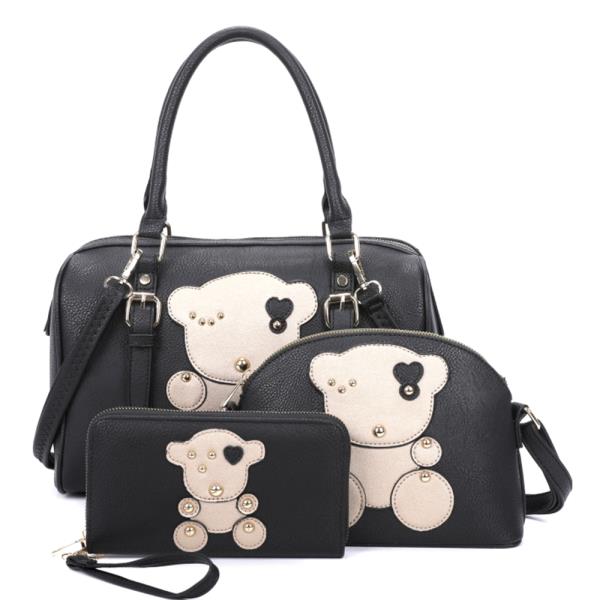 3IN1 CUTE BEAR DESIGN BOSTON BAG W CROSSBODY AND WALLET SET