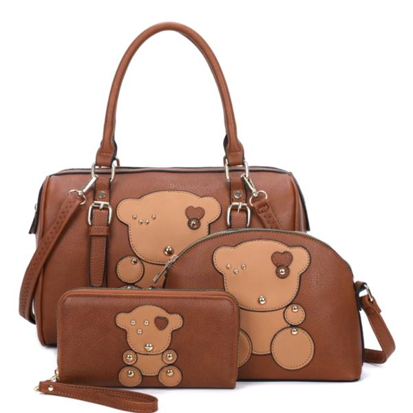 3IN1 CUTE BEAR DESIGN BOSTON BAG W CROSSBODY AND WALLET SET