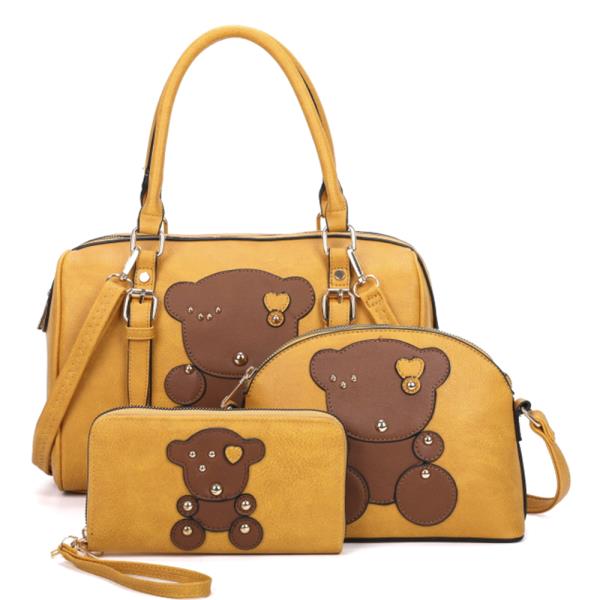 3IN1 CUTE BEAR DESIGN BOSTON BAG W CROSSBODY AND WALLET SET