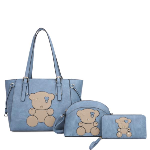 3IN1 CUTE BEAR DESIGN SHOULDER TOTE W CROSSBODY AND WALLET SET