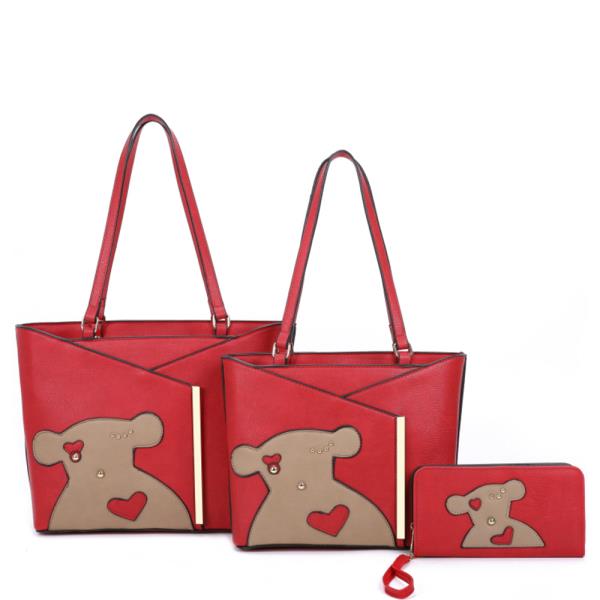 3IN1 CUTE BEAR DESIGN SHOULDER TOTE W MATCHING BAG AND WALLET SET