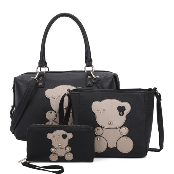 3IN1 CUTE BEAR DESIGN SATCHEL BAG W CROSSBODY AND WALLET SET