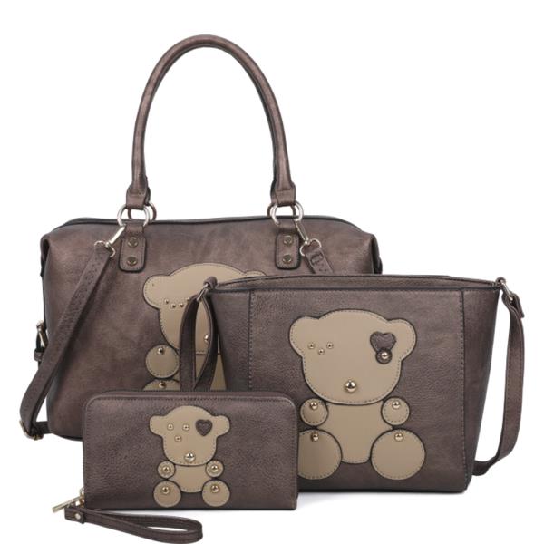 3IN1 CUTE BEAR DESIGN SATCHEL BAG W CROSSBODY AND WALLET SET