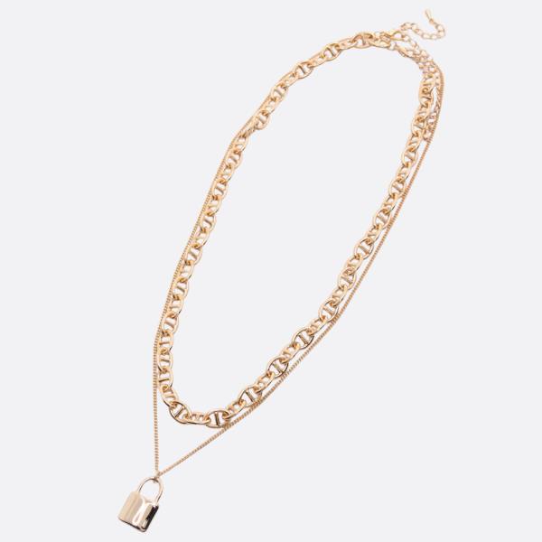 SODAJO LOCK CHARM OVAL LINK GOLD DIPPED NECKLACE