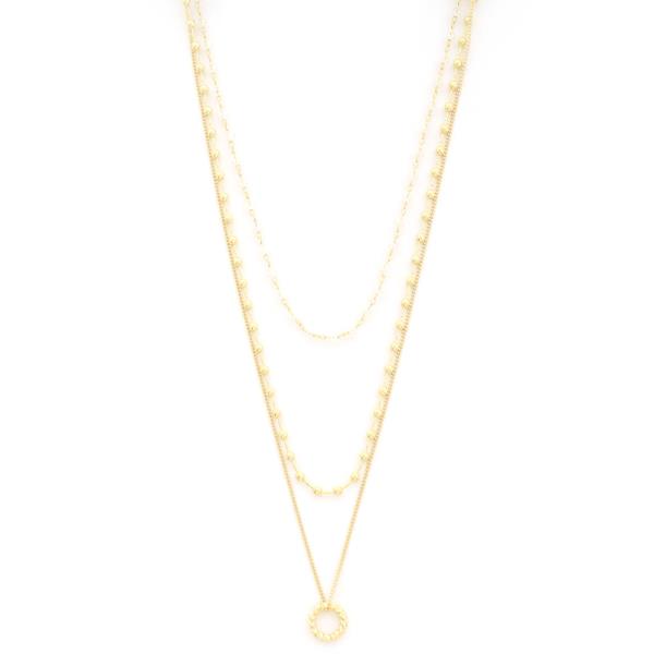 SODAJO ROUND CHARM GOLD DIPPED LAYERED NECKLACE