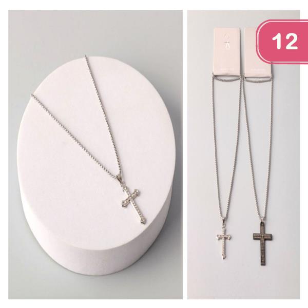 METAL CROSS CHEST NECKLACE (12 UNITS)