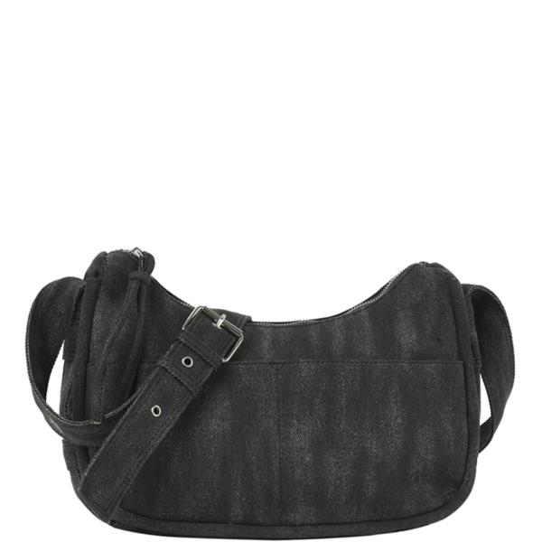 DENIM TEXTURED CURVED CROSSBODY BAG
