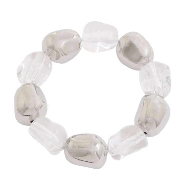 CLEAR METAL BEAD STRETCH BRACELET