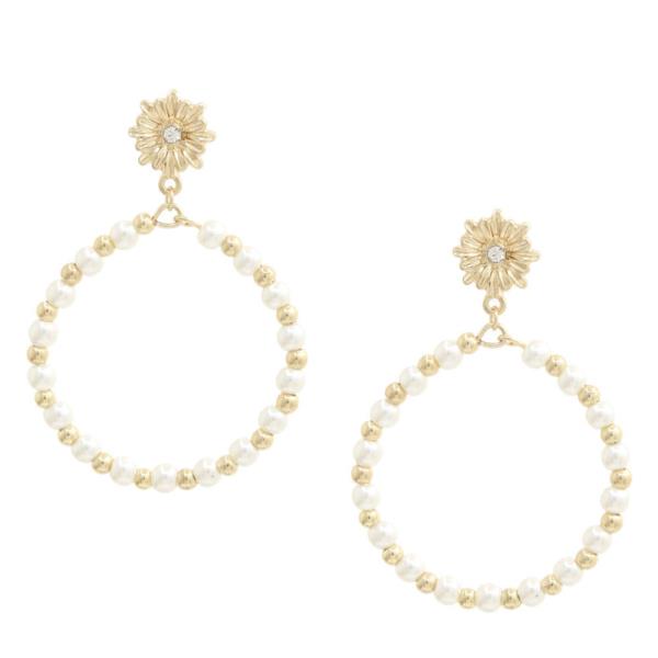 FLOWER PEARL BEAD HOOP EARRING