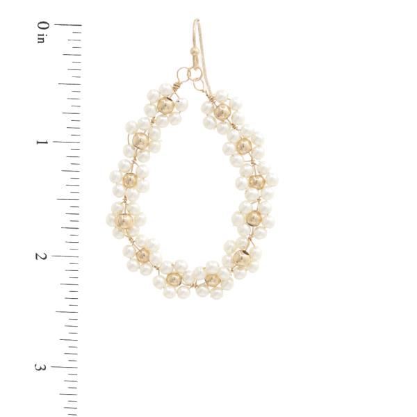 FLOWER PEARL BEAD TEARDROP DANGLE EARRING