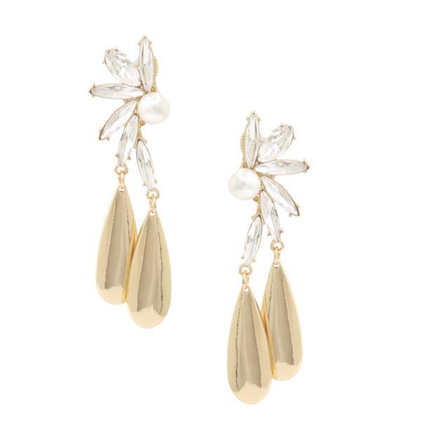 FLOWER CRYSTAL TEARDROP DANGLE EARRING