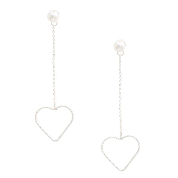 HEART CHAIN PEARL BEAD DANGLE EARRING