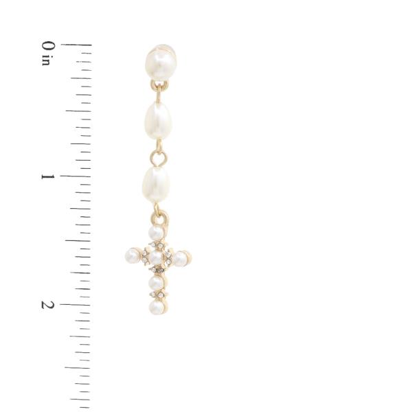 CROSS PEARL BEAD DANGLE EARRING