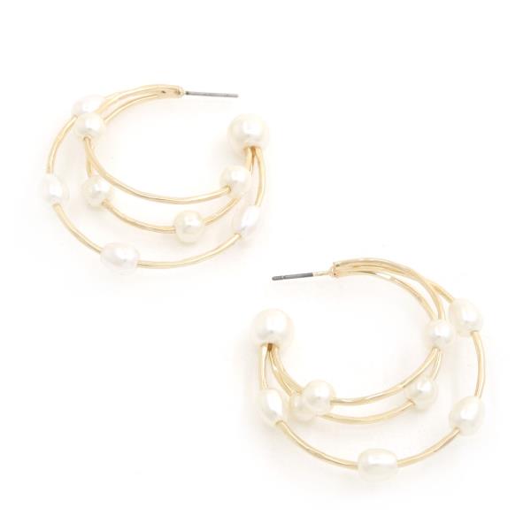 TRIPLE PEARL HOOP EARRING