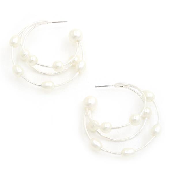 TRIPLE PEARL HOOP EARRING