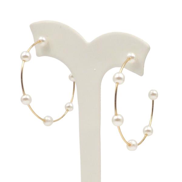 PEARL BEAD OPEN HOOP EARRING