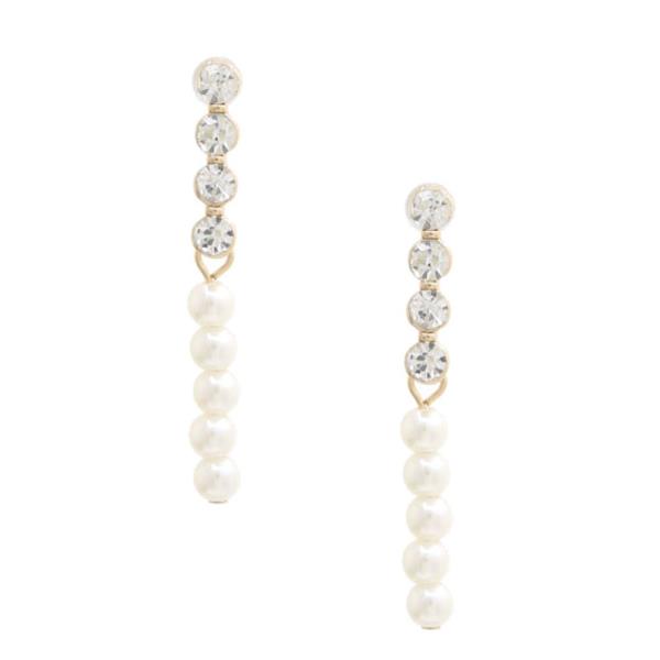 RHINESTONE PEARL BEAD DANGLE EARRING