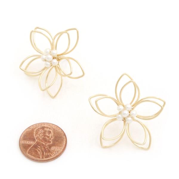 FLOWER PEARL BEAD METAL EARRING