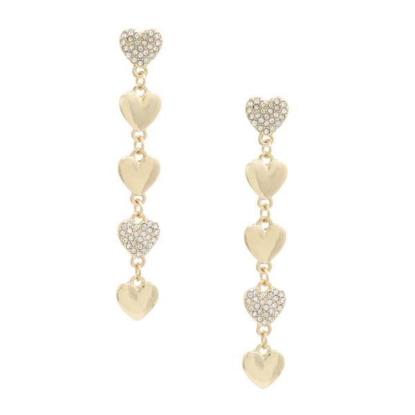 RHINESTONE HEART METAL DANGLE EARRING