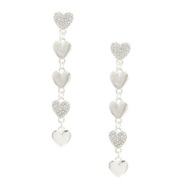 RHINESTONE HEART METAL DANGLE EARRING