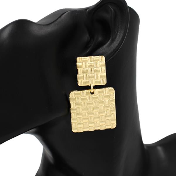WIDE TEXTURED METAL SQUARE DANGLE EARRING