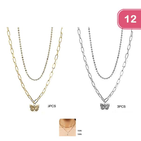 BUTTERFLY LAYERED NECKLACE (12 UNITS)