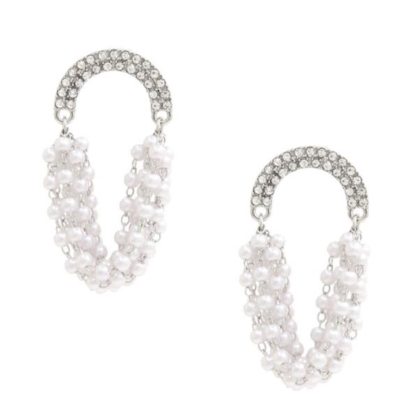 SODAJO PEARL CHAIN METAL RHINESTONE GOLD DIPPED EARRING