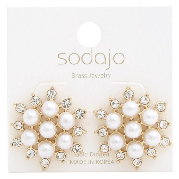 SODAJO FLOWER PEARL BEAD GOLD DIPPED EARRING