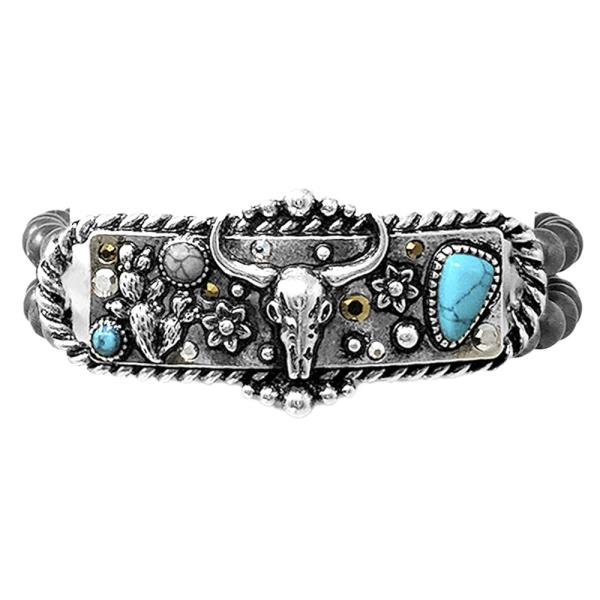 WESTERN NAVAJO TQ STRETCH ANTIQUE SILVER BRACELET