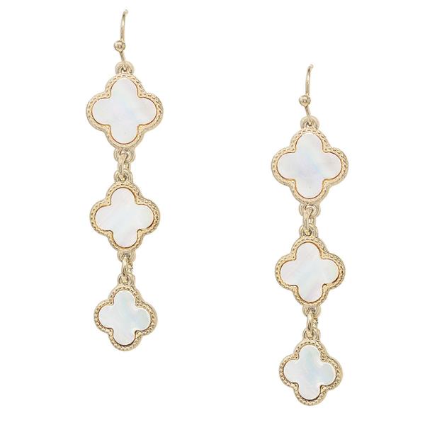 TAILORED MOTHER OF PEARL CLOVER 3 TIER DANGLE EARRING