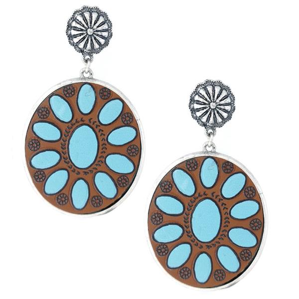 WESTERN PAINTED FAUX LEATHER DISC POST EARRING
