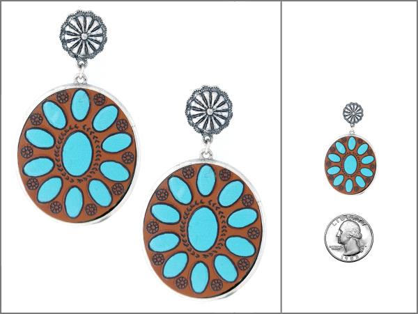 WESTERN SEMI STONE LEATHER POST EARRING