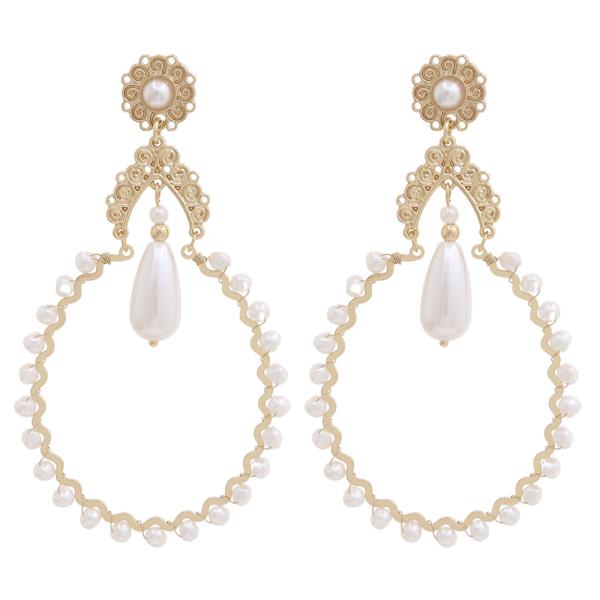 ELEGANT METAL PEARL DANGLE EARRING