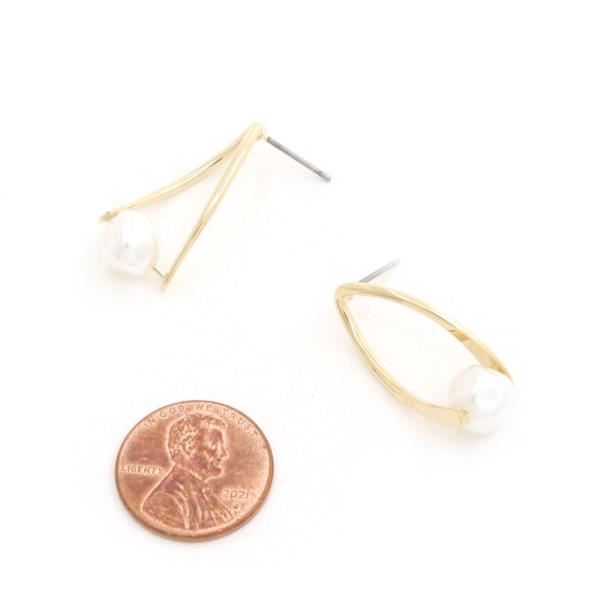 SODAJO POINTED OVAL PEARL BEAD GOLD DIPPED EARRING