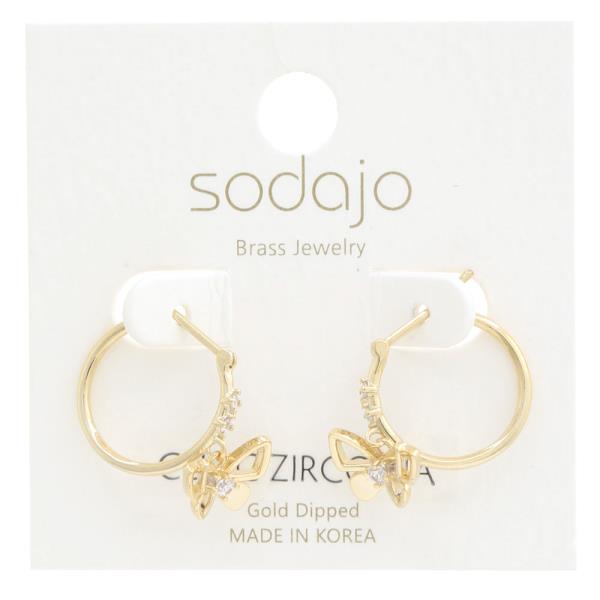 SODAJO BUTTERFLY CZ GOLD DIPPED HOOP EARRING