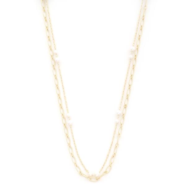 SODAJO PEARL BEAD OVAL LINK GOLD DIPPED LAYERED NECKLACE