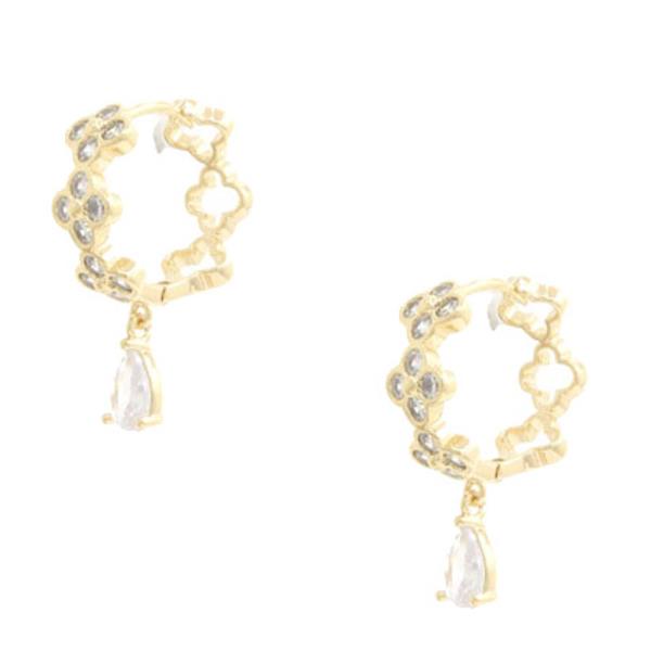 SODAJO CLOVER CZ HOOP GOLD DIPPED EARRING