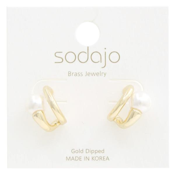 SODAJO PEARL BEAD METAL CIRCLE GOLD DIPPED EARRING