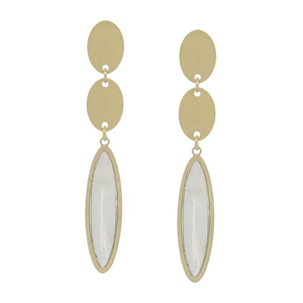 OVAL METAL AND MOP DROP EARRING