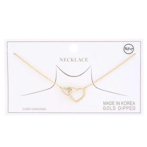 DOUBLE HEART CHARM GOLD DIPPED NECKLACE