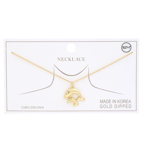 DOUBLE DOLPHIN CHARM GOLD DIPPED NECKLACE