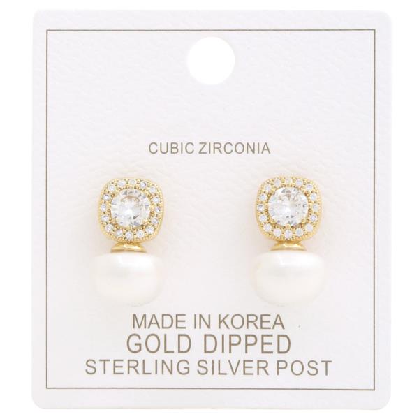 PEARL BEAD CZ GOLD DIPPED EARRING