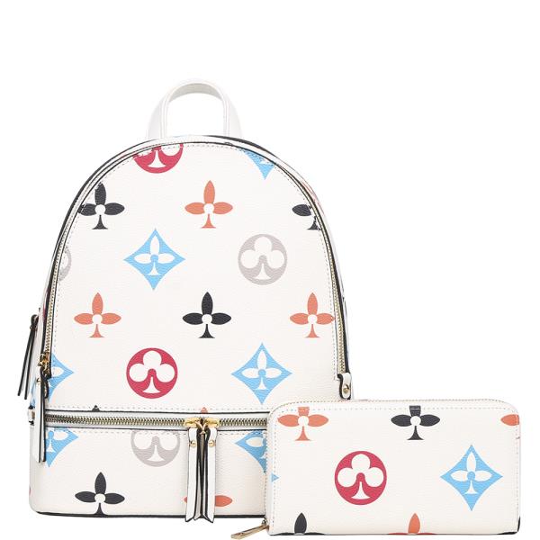 2IN1 PRINTED ZIPPER BACKPACK W WALLET